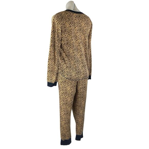 Tommy Hilfiger Beige Black Leopard Henley Thermal Sleepwear Pajama Set Size M - Picture 2 of 6